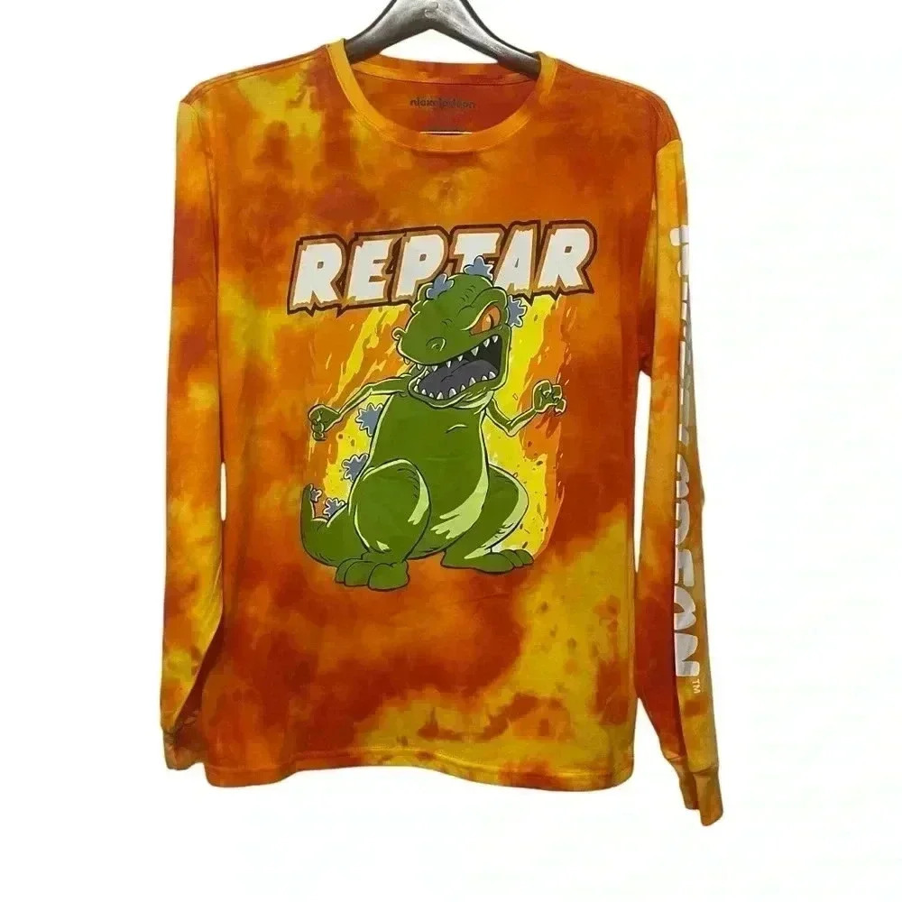 Nickelodeon’s Rugrats Reptar Fire Orange Men’s Medium Long Sleeve T Shirt - Picture 1 of 8